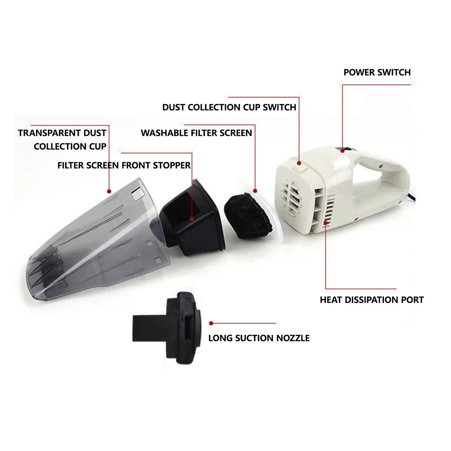Car Vacuum Cleaner, Handheld 8000Pa Wet and Dry Strong Suction Vac, High Power for Interior Cleaning, DC 12V Lightweight Portable Vacuum Cleaner with Low Noise Only for Car