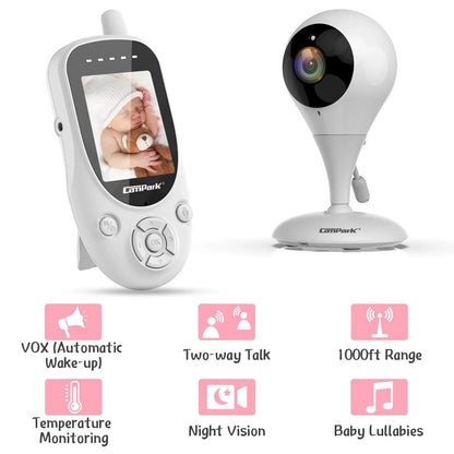 Campark BM20 Baby Monitor, Video Monitor with 2.4'' Display Screen, Moniteur Bébé Camera & 2.4GHz Wireless Transmission,Two-Way Talk,Auto Infrared Night Vision, VOX Mode and Temperature Detection,