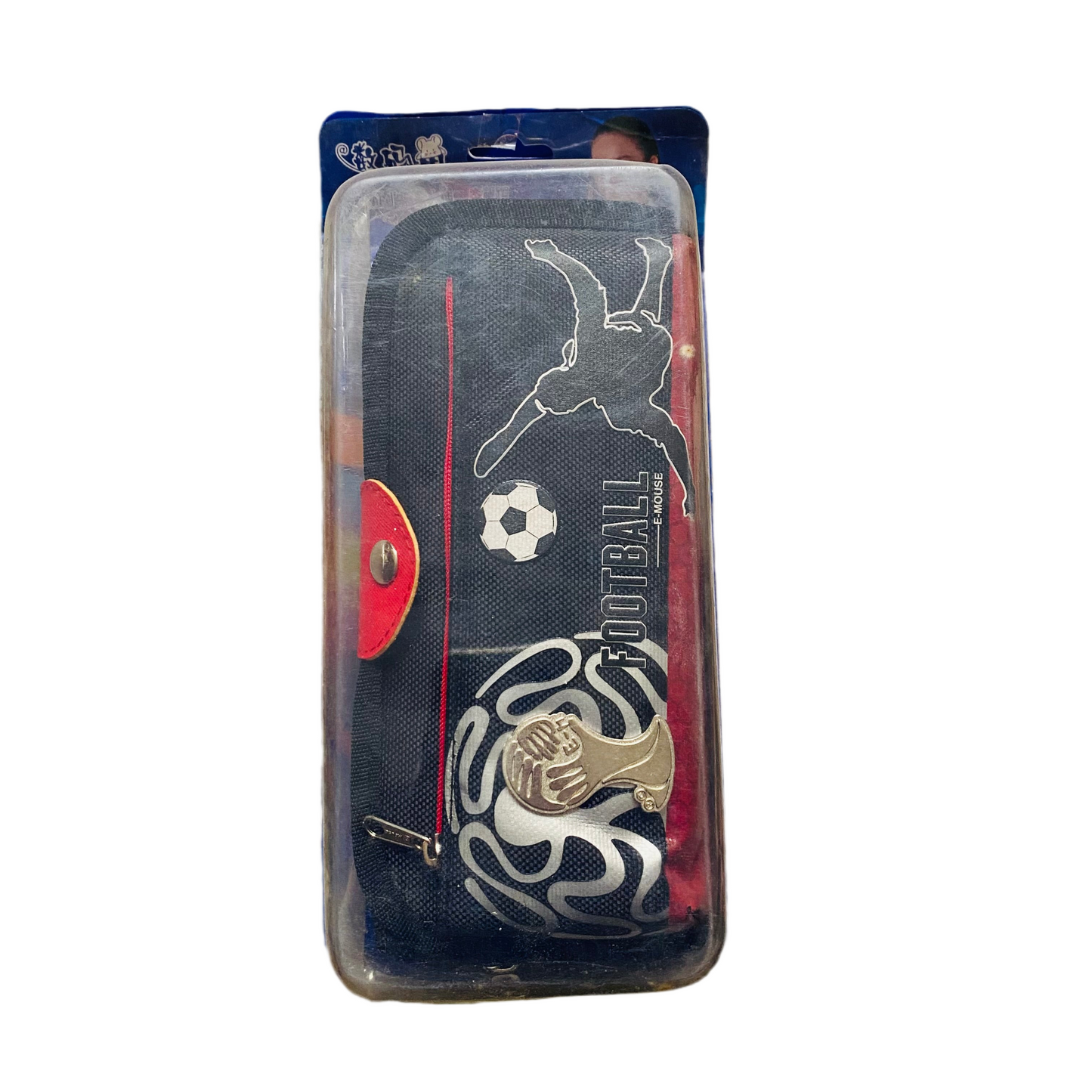 Football Theme Multipurpose Organizer Case – Black & Red with Trophy & Player Graphics