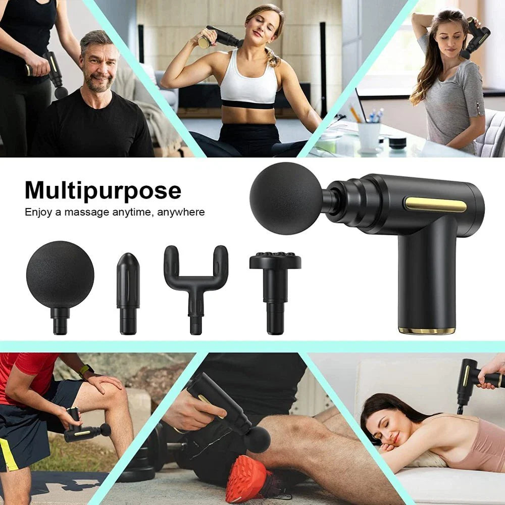 Handheld Muscle Massage Gun Deep Tissue Percussion Muscle Massager Gun Cordless Electric Massagers Neck Back with Massage Head for Workout Relaxation Sore Muscle and Stiffness