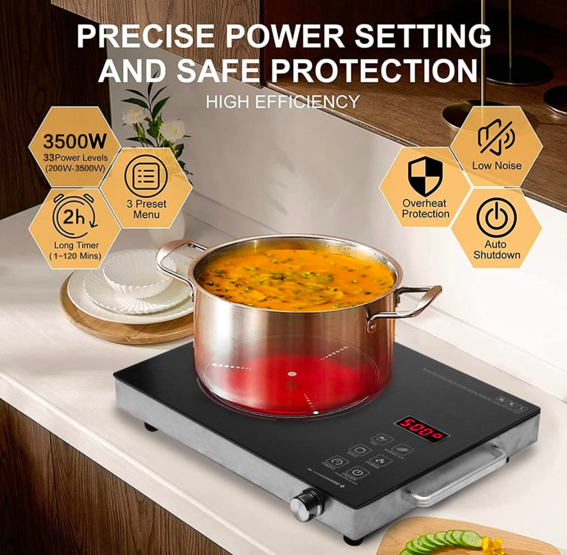 3500W Single Infrared Ceramic Hot Plate for Cooking, with Adjustable Temperature & Stay Cool Handles, Suitable for Office/Home/Camp Use, Compatible for All Cookwares, (BLACK-E)