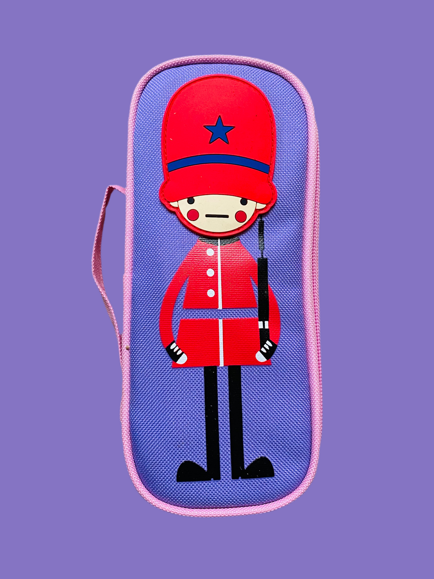 Cartoon Soldier Multipurpose Zipper Case – Purple & Pink Character Design
