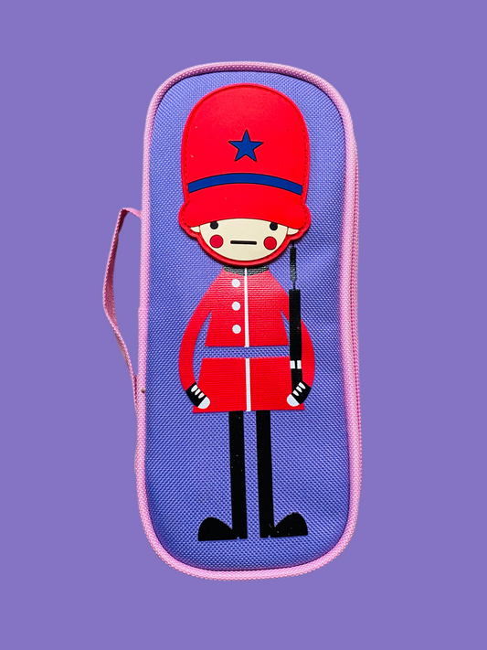 Cartoon Soldier Multipurpose Zipper Case – Purple & Pink Character Design