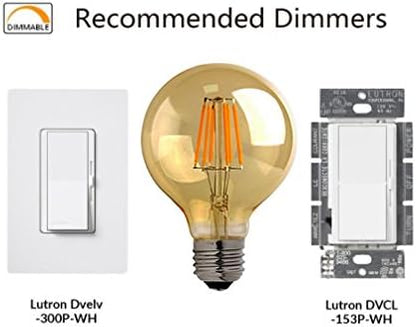 LED Vintage Edison Bulb G80 6W LED Light Filament Bulb, Globe Bulb E27 Base, Clear Warm White 2700K, LED Edison Bulb 50Watts Equivalent