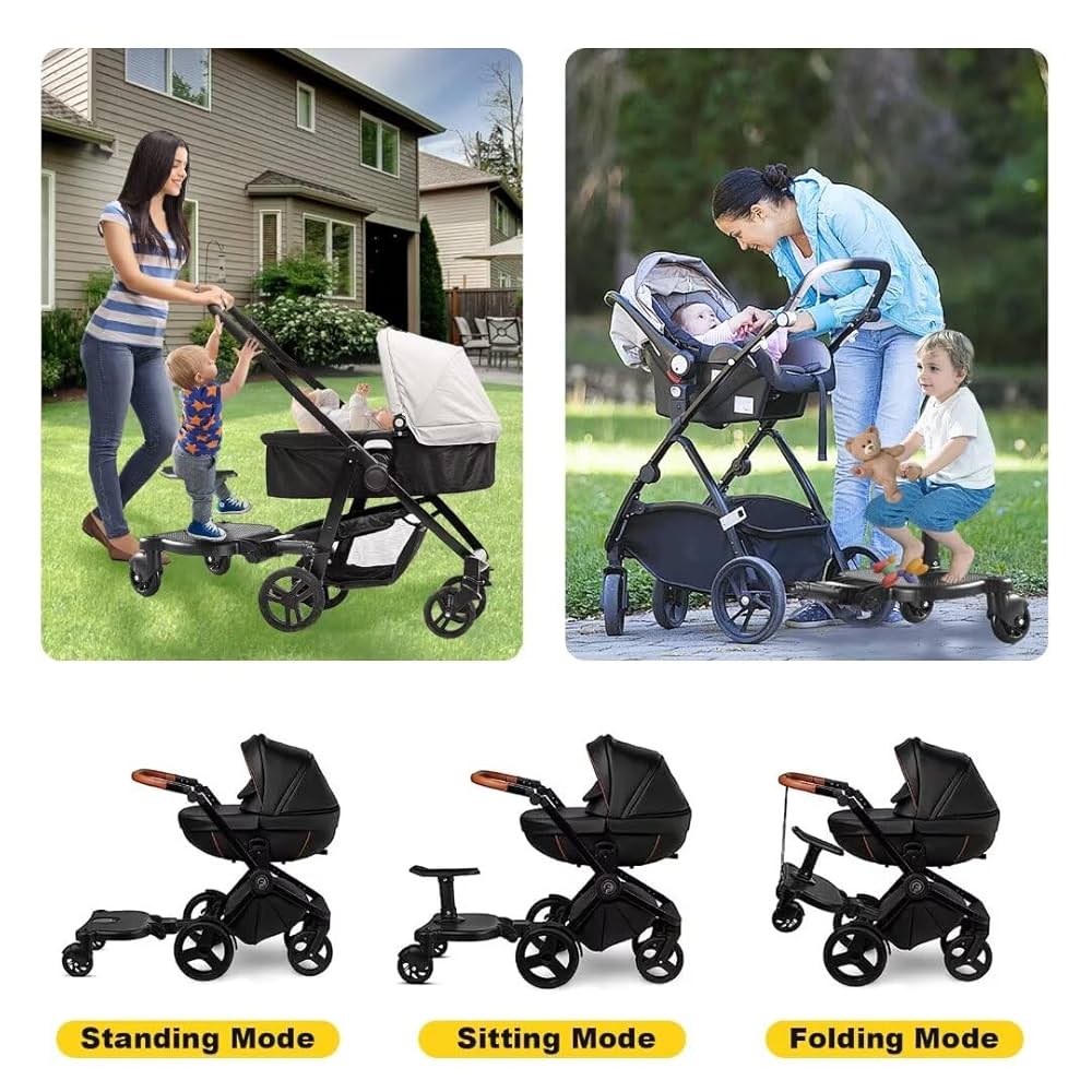 Universal Stroller Board with Detachable Seat,Stroller Board,Buggy Board Suitable for Most Brands of Strollers, Holds Children Up to 55lbs (Black)