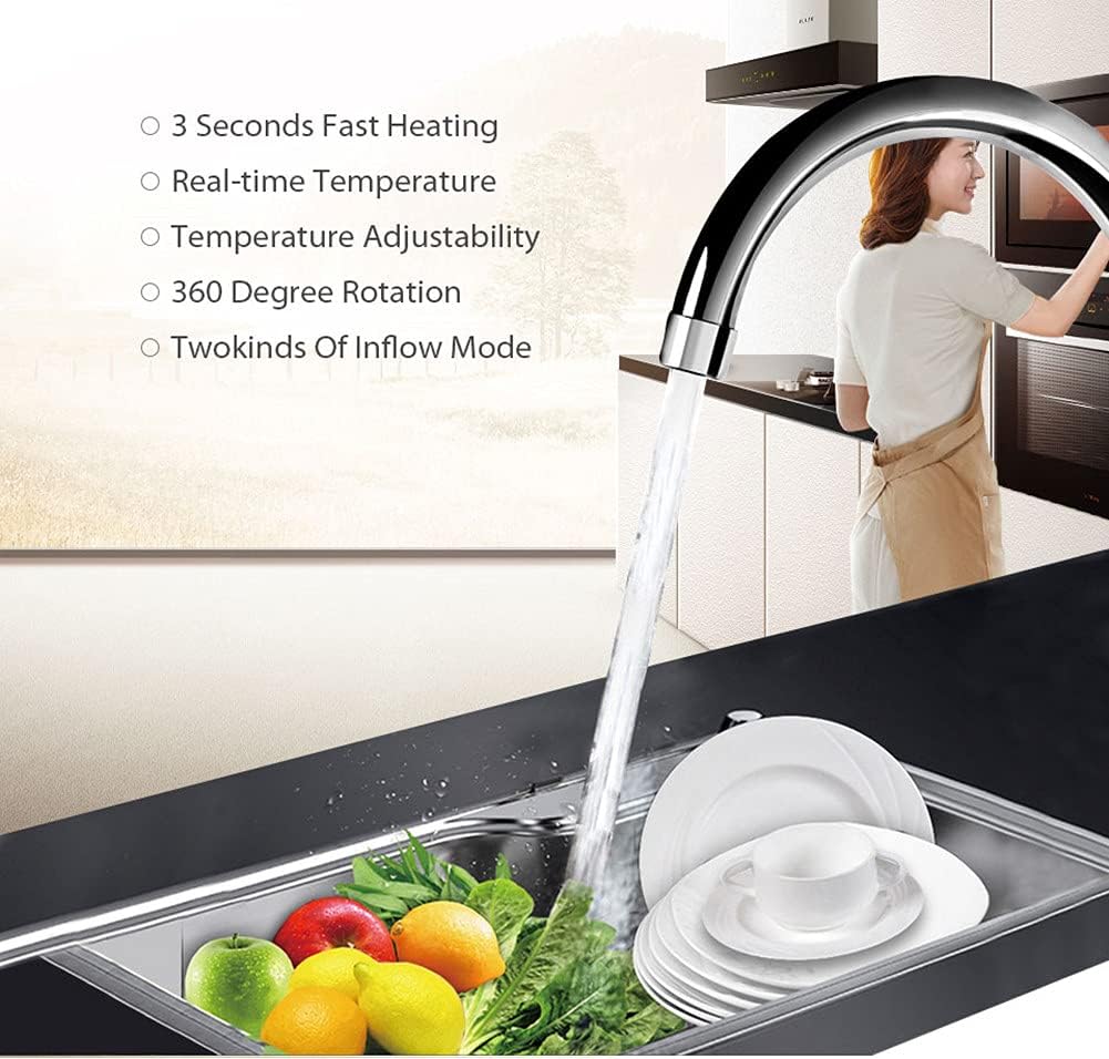 220V Hot Water Heater Faucet Instant Tankless Water Heater Electric Kitchen Bathroom Fast Heating Tap Water Faucet with LED Digital Display