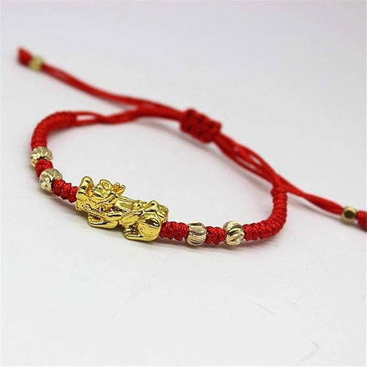 1 Pcs Pi Xiu Red String Bracelet Chinese Feng Shui Pi Xiu Kabbalah Red Rope Bracelet Gold Bead Handmade Strand Charm Bracelets Amulet For Men Women Good Luck Wealth Evil Eye Protection