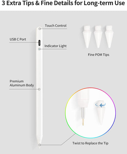 AmberVec Stylus Pen for iPad, Tilt Sensitivity Palm Rejection for Apple Pencil 1st/2nd Generation, Compatible iPad Air 3/4 Gen iPad Pro 11/12.9 iPad 6/7/8/9th Mini 5/6,Writing/Drawing i pad 2018&later