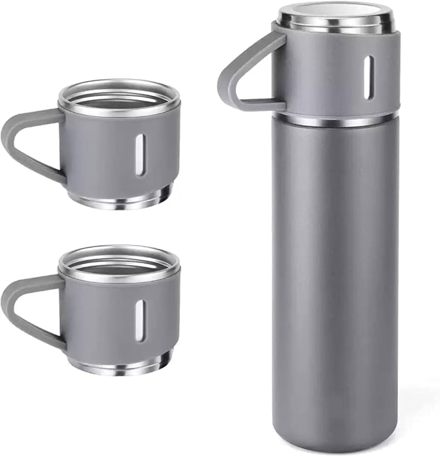 Gift Pack Set Stainless Steel Vacuum Flask Set with 3 Steel Cups Combo Coffee Hot Drink and Cold Water Flask Ideal Gifting Travel Friendly Latest Flask Bottle for Hot and Cold Drink Flask Bottle 500ml