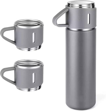 Gift Pack Set Stainless Steel Vacuum Flask Set with 3 Steel Cups Combo Coffee Hot Drink and Cold Water Flask Ideal Gifting Travel Friendly Latest Flask Bottle for Hot and Cold Drink Flask Bottle 500ml