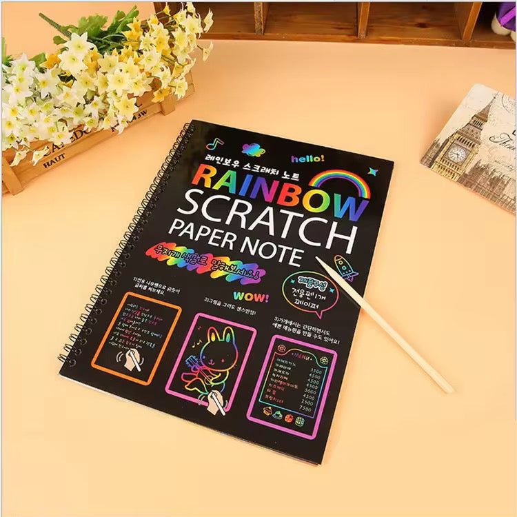 Magic Rainbow Scratch Paper Book – DIY Black Drawing & Painting for Kids