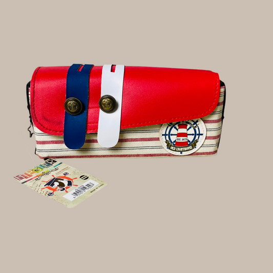 "Old Lighthouse" Nautical Red & White Striped Organizer Pouch - Seaside Style