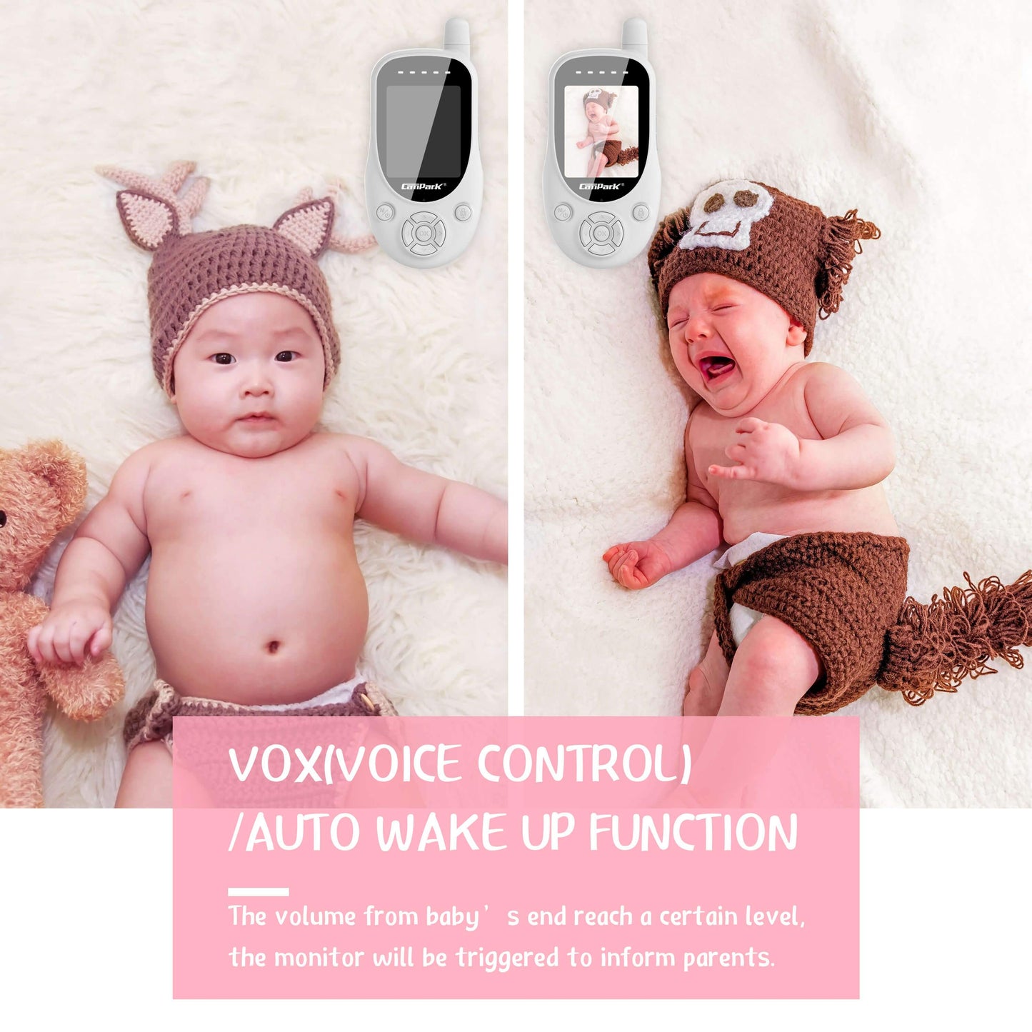 Campark BM20 Baby Monitor, Video Monitor with 2.4'' Display Screen, Moniteur Bébé Camera & 2.4GHz Wireless Transmission,Two-Way Talk,Auto Infrared Night Vision, VOX Mode and Temperature Detection,