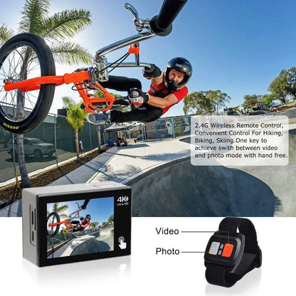 Campark X20C Action Camera Native 4K Ultra HD 20MP with EIS Stabilization Touch Screen, Digital Remote Control Waterproof Camera 40M 2 Batteries and Professional Accessories, Black