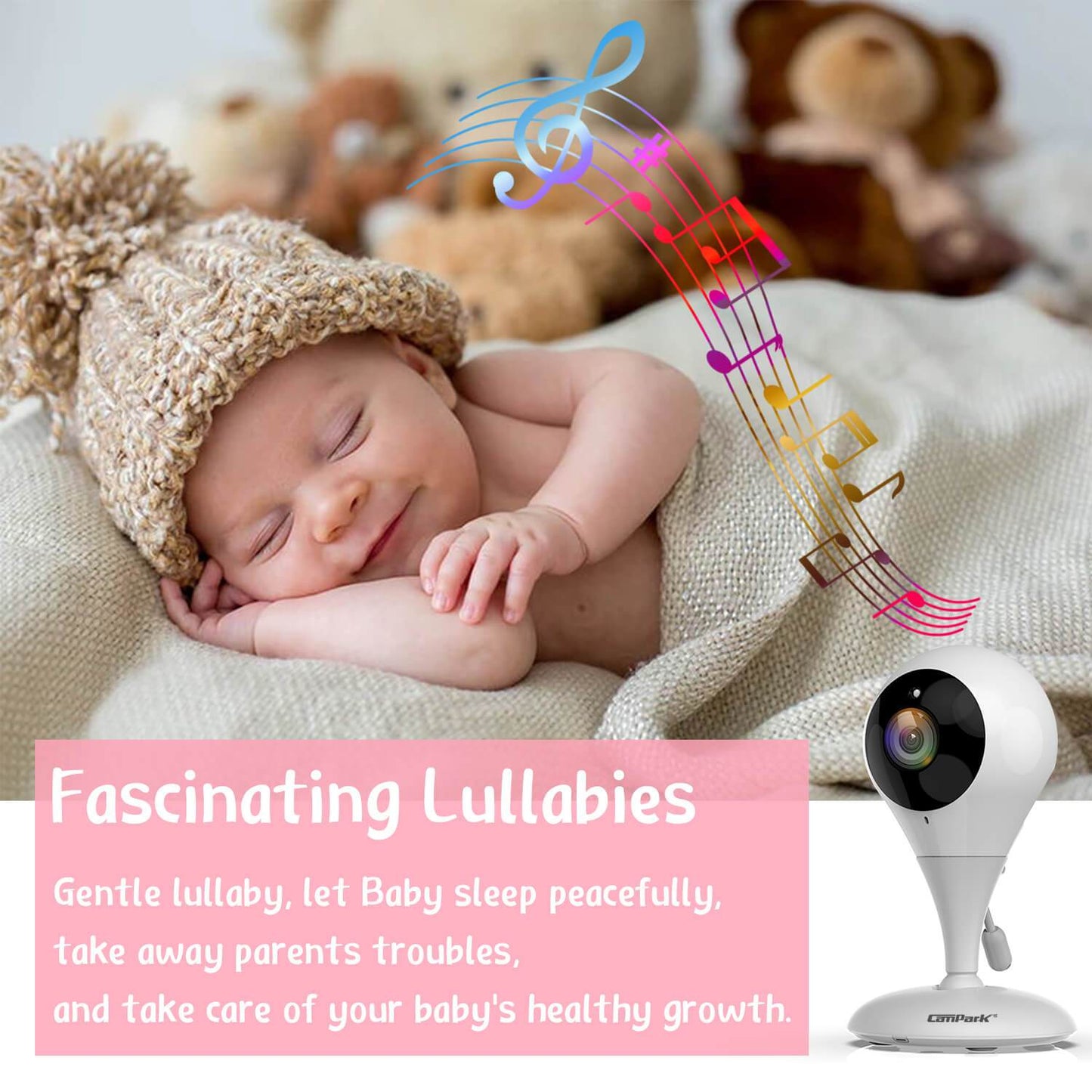 Campark BM20 Baby Monitor, Video Monitor with 2.4'' Display Screen, Moniteur Bébé Camera & 2.4GHz Wireless Transmission,Two-Way Talk,Auto Infrared Night Vision, VOX Mode and Temperature Detection,