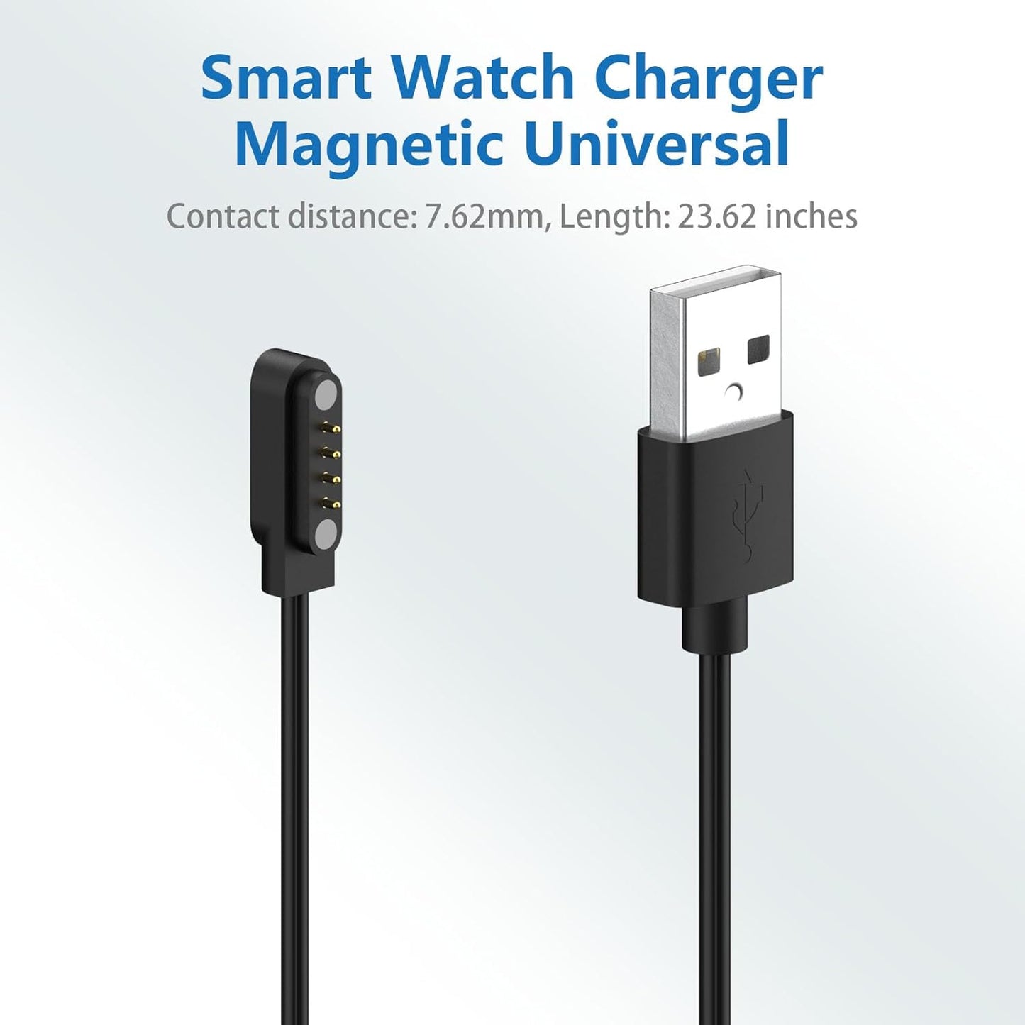 Smart Watch Charger Magnetic 4 Pin for Bluetooth Smart Watches GT88 G3 GT68 KW08 KW18 Y3 KW88 KW98 KW99 KW28 FS08 GV68 KW06 USB Charging Cable Replacement 2FT- Contact Pin Spacing 7.62mm