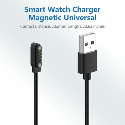 Smart Watch Charger Magnetic 4 Pin for Bluetooth Smart Watches GT88 G3 GT68 KW08 KW18 Y3 KW88 KW98 KW99 KW28 FS08 GV68 KW06 USB Charging Cable Replacement 2FT- Contact Pin Spacing 7.62mm
