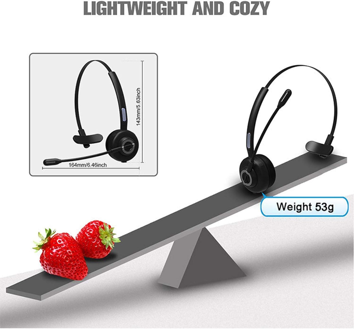 BH-M97 On Ear Headset Bluetooth 5.0 Wireless Headphones Call Center Earphone with Noise Cancelling Microphone Adjustable Headband Control with Charging Dock