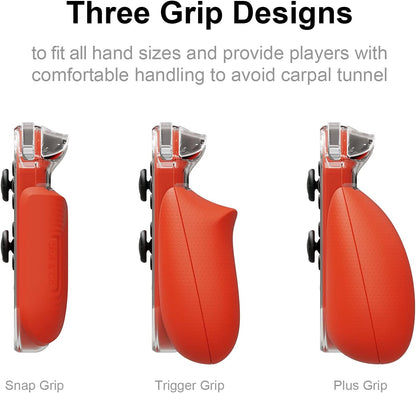 Skull & Co. GripCase Crystal  Bundle: A Dockable Transparent Protective Cover Case with Replaceable Grips [to fit All Hands Sizes] for Nintendo Switch -Neon Red & Blue