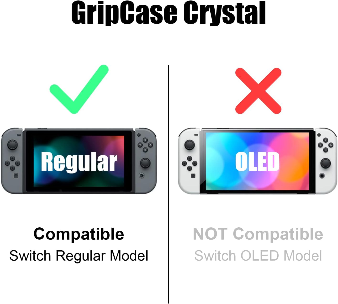 Skull & Co. GripCase Crystal  Bundle: A Dockable Transparent Protective Cover Case with Replaceable Grips [to fit All Hands Sizes] for Nintendo Switch -Neon Red & Blue