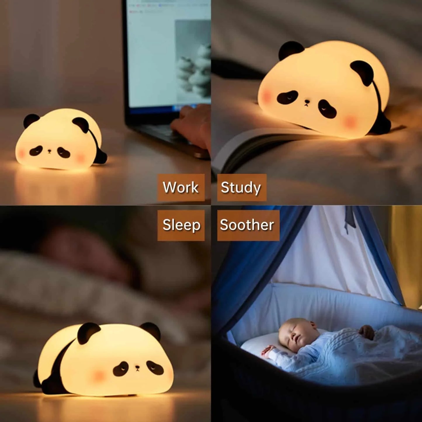 Rgb Panda Lamp Cute Rechargeable Sleeping Panda Night Light Silicone Nursery Lamp With Seven Color Changing