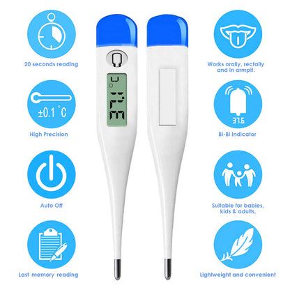 HK-901 | Digital Thermometer | Accurate, Fast, Easy to Read Digital Body Thermometers Adult Medical Digital LCD Temporal Thermometer Oral, Rectal, Underarm Thermometer Waterproof Basal Thermometer for Adults, Baby or Kids or Pet