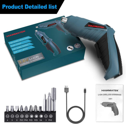 HANMATEK Rechargeable Cordless Screwdriver Kits with straight and pistol style Powerful Electric Screwdriver Small Screw Guns
