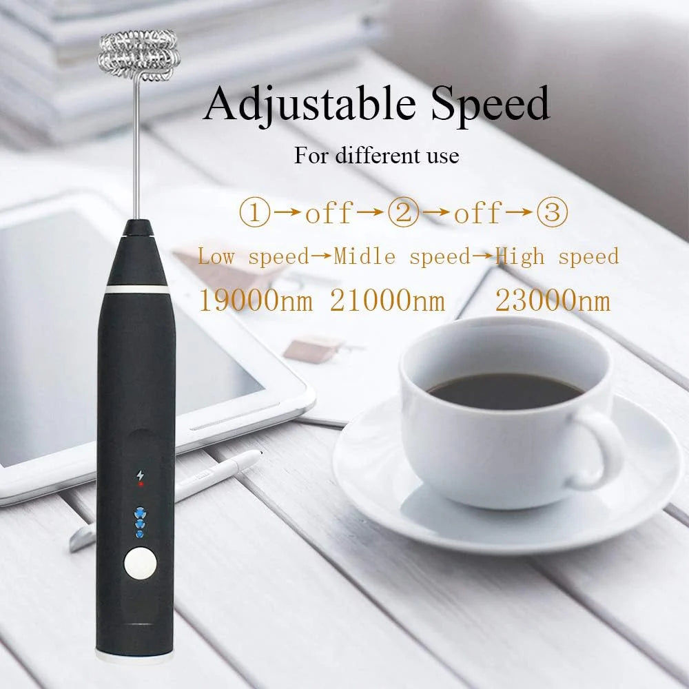 Rechargeable Coffee Beater Foam Maker with Double Whisk, Upgraded 3 Speeds Frother Handheld for Milk Coffee, Latte, Matcha