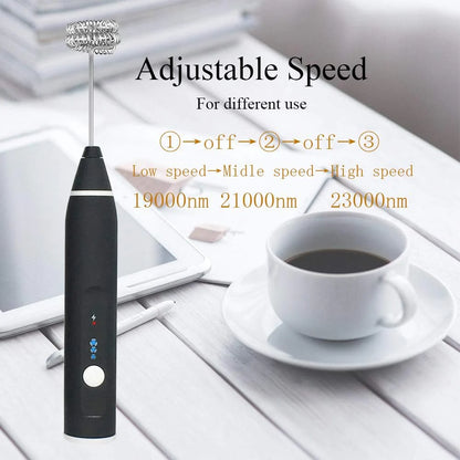 Rechargeable Coffee Beater Foam Maker with Double Whisk, Upgraded 3 Speeds Frother Handheld for Milk Coffee, Latte, Matcha
