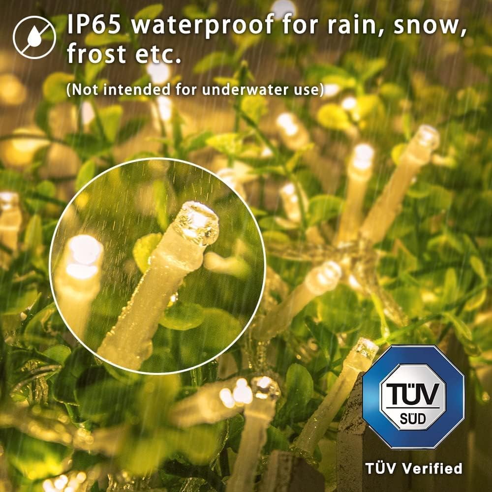 koopower 36ft long 100 LED Battery Operated String Lights with Timer on IP65 Waterproof Clear String for Outdoor and Indoor Use (8 Modes, Warm White)