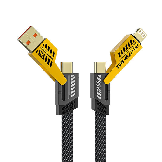 4-in-1 USB-C Cable, PD 65W Fast Charging Cable & Data Sync,Flat Braided Charger Cord with Type C/USB A for Laptop iPhone iPad MacBook Samsung ect-6.5ft (Yellow)