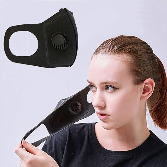 2 Pack Sponge Face Cover with Breathing Valve, Washable, Reusable, Face Cover – Protection from Dust, Pollen, Black