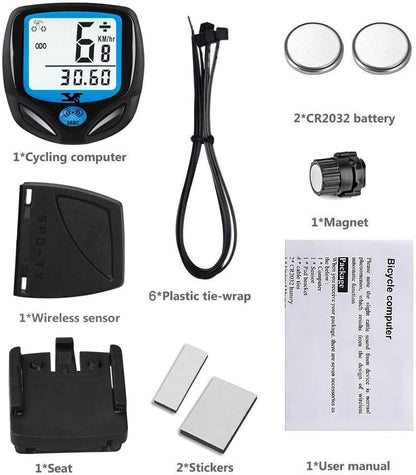 DINOKA Bike Speedometer Waterproof Wireless Bicycle Computer Bike Computer and Cycling Odometer with Automatic Wake-up Multi-Function LCD Backlight Display