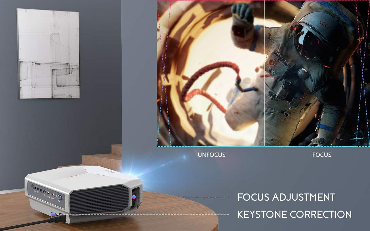 Projector, COOAU A4300 5500 Lumens Home Video Projectors, Support 1080P and 200" Screen Playing with Hi-Fi Speakers, Compatible with TV Stick/Phone/Laptop/DVD Player