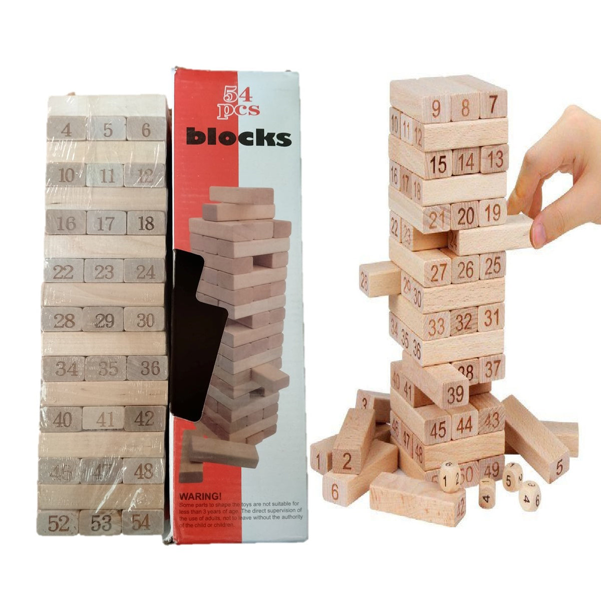 Jenga Wooden Blocks 54 Pieces with 4 Dice Kids & Adults Fun