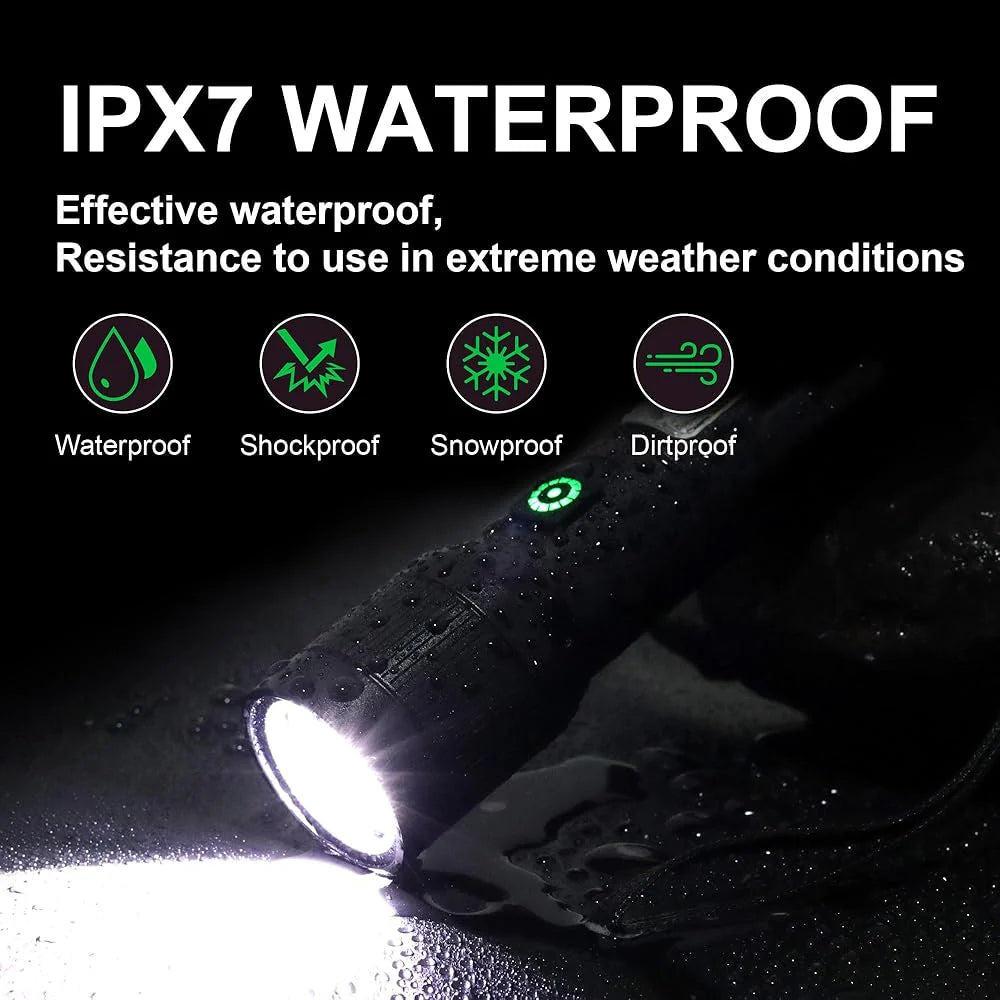 Rechargeable Flashlight High Lumens with USB Cable,Small Pocket Bright Led Tactical Flashlights Powerful with 7 Modes & Waterproof,Emergency Handheld Torch for Home and Camping