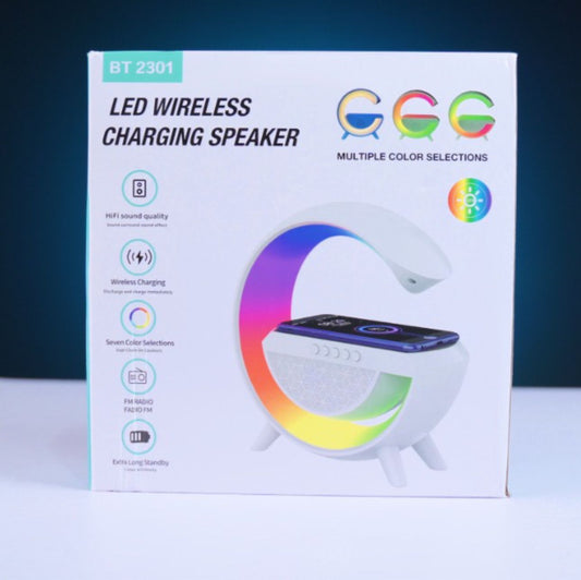 LED Wireless Charging Speaker BT2301 – 7 Colors, FM Radio & Long Battery