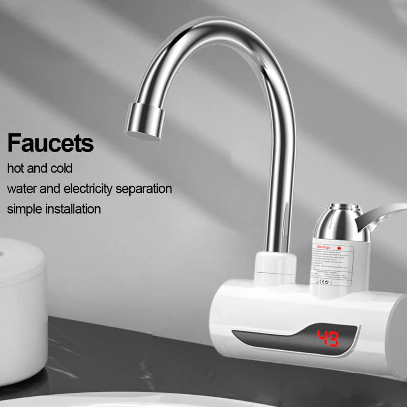 220V Hot Water Heater Faucet Instant Tankless Water Heater Electric Kitchen Bathroom Fast Heating Tap Water Faucet with LED Digital Display