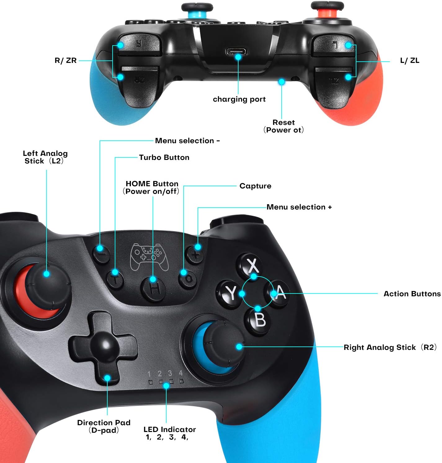 Wireless Switch Controller, Switch  Controller for N-intendo Switch/Switch Lite, Wireless Switch Gamepad Joypad with 6-Axis Gyro, Double Shock