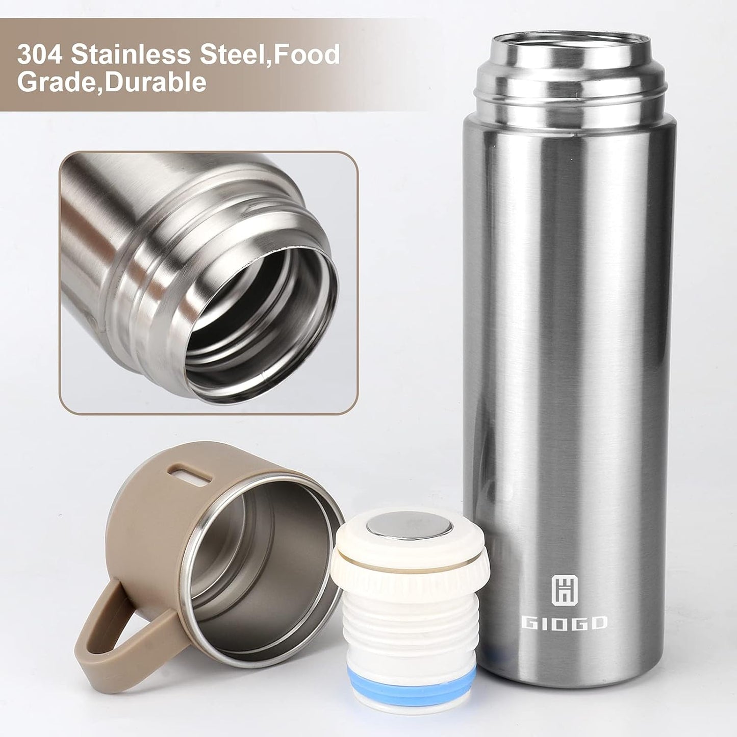 Gift Pack Set Stainless Steel Vacuum Flask Set with 3 Steel Cups Combo Coffee Hot Drink and Cold Water Flask Ideal Gifting Travel Friendly Latest Flask Bottle for Hot and Cold Drink Flask Bottle 500ml