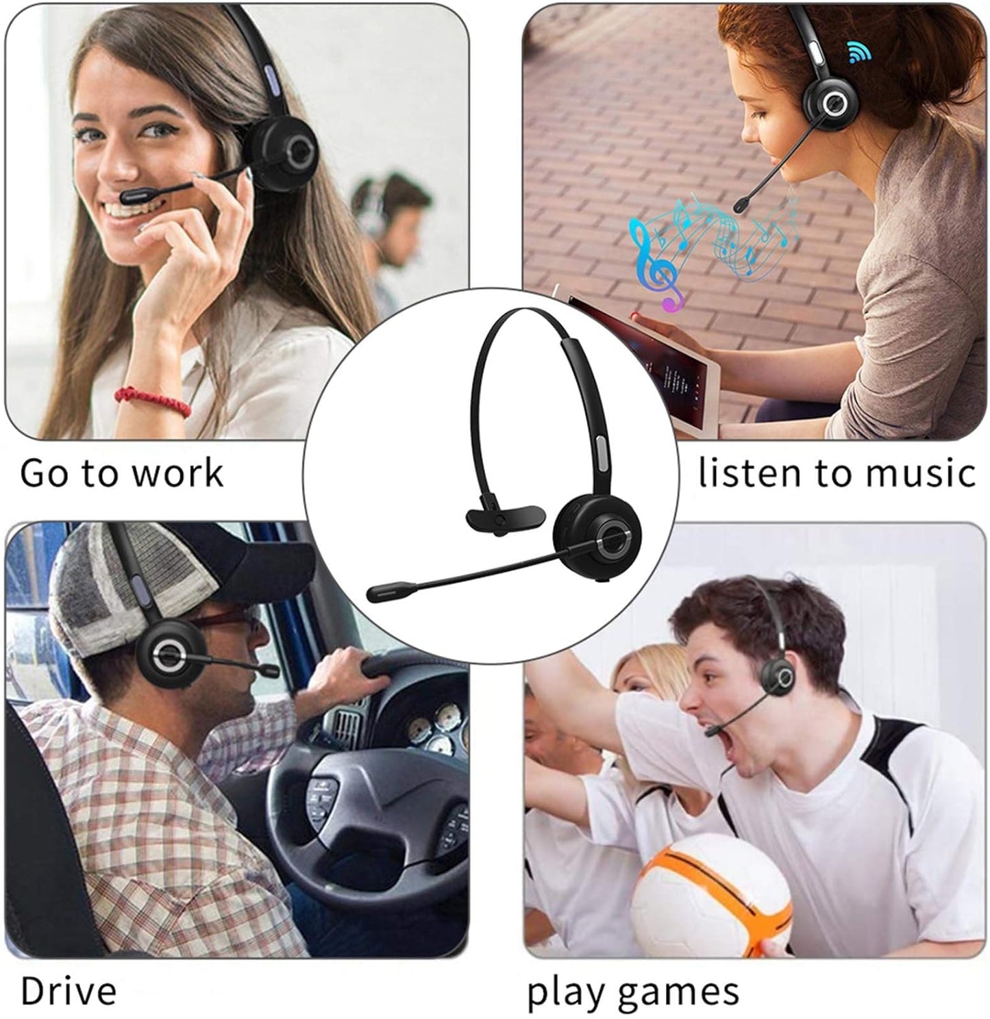 BH-M97 On Ear Headset Bluetooth 5.0 Wireless Headphones Call Center Earphone with Noise Cancelling Microphone Adjustable Headband Control with Charging Dock