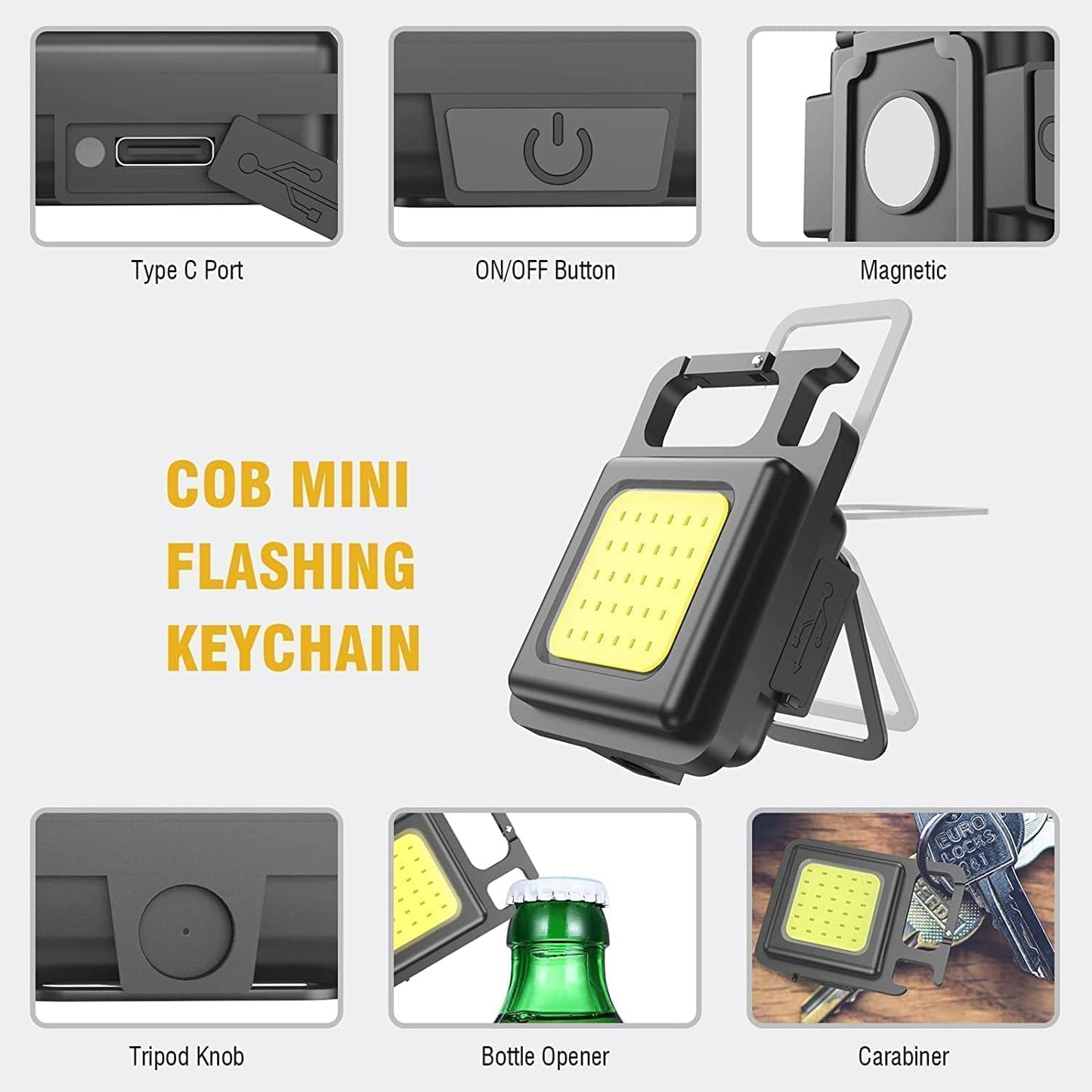 Small Flashlight, Keychain Work Light, USB Rechargeable, Mini LED Handheld Flashlight, 3 Light Modes Portable Pocket Light for Valentine's Day Gift Camping Emergency Fishing, Metal