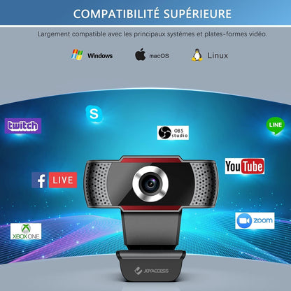 J JOYACCESS Webcam for PC, 1080p/30fps  Webcam with Microphone Full HD, Plug and Play USB Webcam with 105 Degree Widescreen Screen, PC Camera for Conference, Study, Zoom, Skype, Compatible with