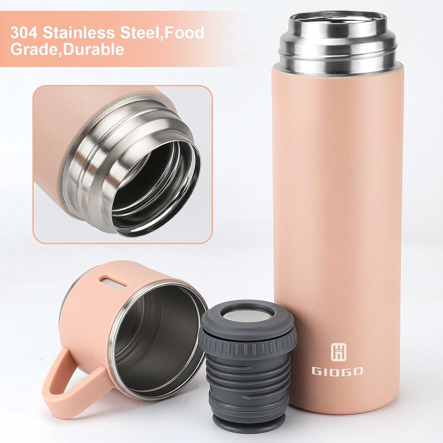 Gift Pack Set Stainless Steel Vacuum Flask Set with 3 Steel Cups Combo Coffee Hot Drink and Cold Water Flask Ideal Gifting Travel Friendly Latest Flask Bottle for Hot and Cold Drink Flask Bottle 500ml