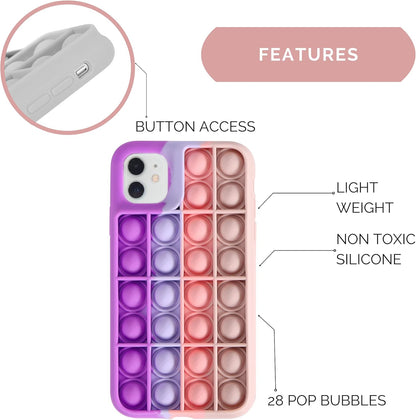 Pop It Phone Case iPhone 11- Fidget Toy and Sensory Push Pop Bubble Case in Pink Purple