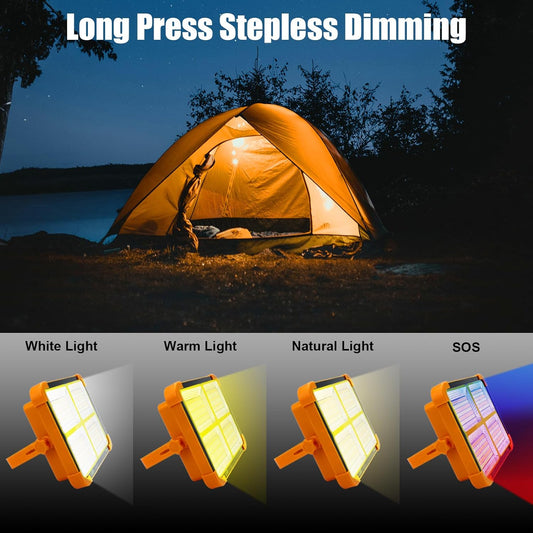 Solar Portable Camping Light with Stand, 100W 5000mAh Battery Rechargeable Light with 4 Modes, LED Cordless Flood Lights for Work, Emergency Power Failure, Car Repair
