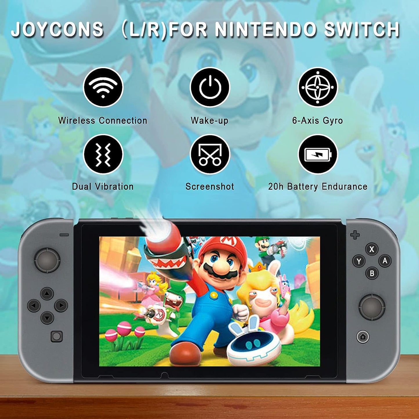 Joy Cons for Switch Nintendo, Replacement for Nintendo Switch Controller, Wireless Left and Right Joy Cons for Switch Nintendo Support Dual Vibration/Wake-up/Screenshot