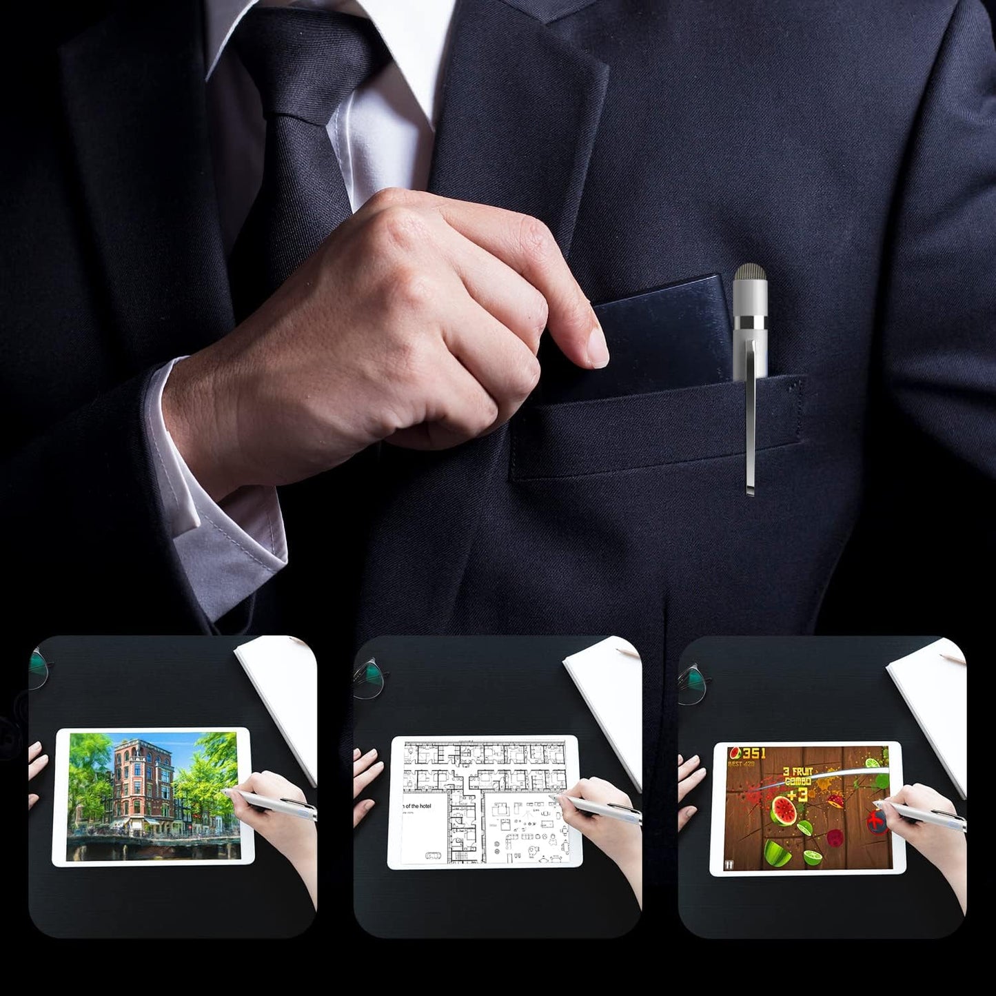 URSICO Tablet Pen for All Tablets, 2-in-1 Stylus Pen Rechargeable Touchscreen Pen Compatible with iPad iPhone iOS Android Samsung Huawei Lenovo Smartphones Touchscreen Tablets and Others
