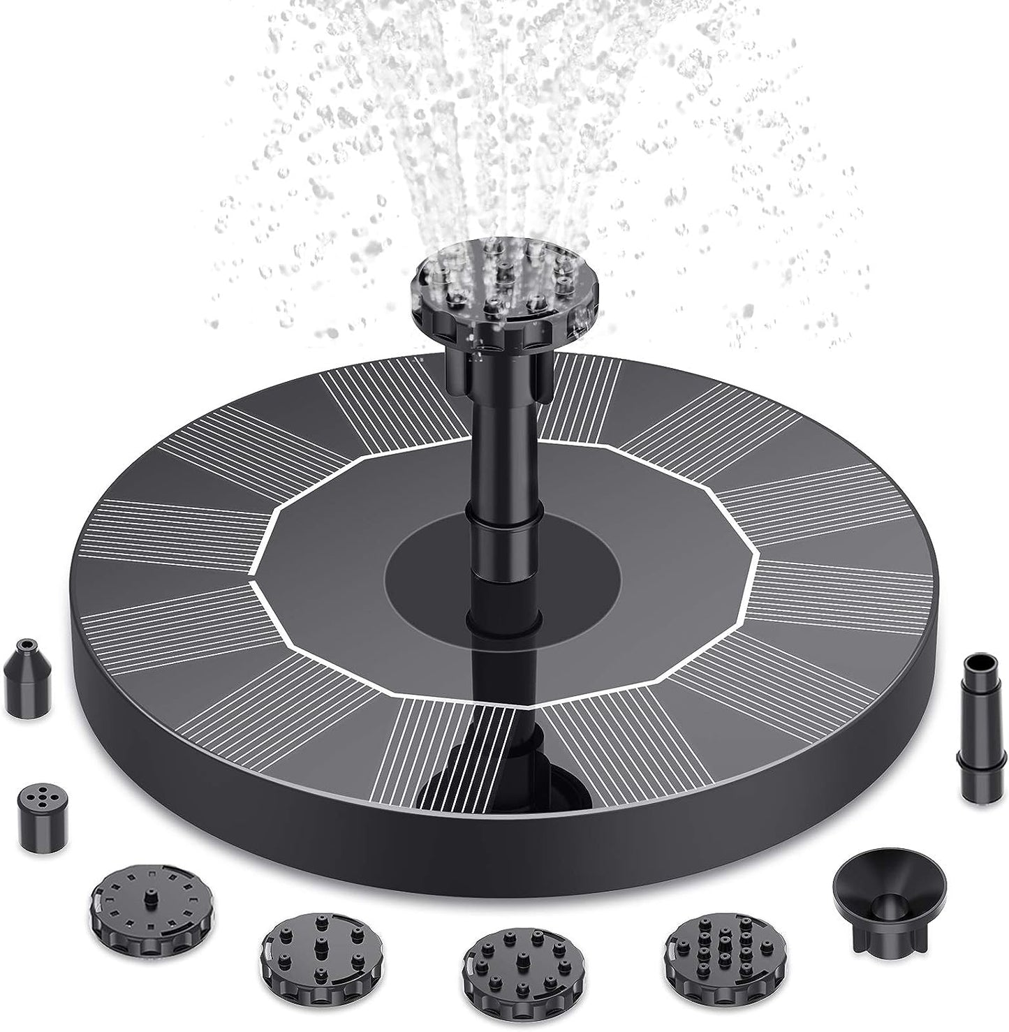AISITIN 1.5W / 2.5W Solar Bird Bath Fountain with 6 Nozzles, Solar Fountain Pump for Bird Bath, 6.7" Solar Powered Floating Water Fountain Pump for Bird Bath, Ponds, Garden, Fish Tank and Outdoor