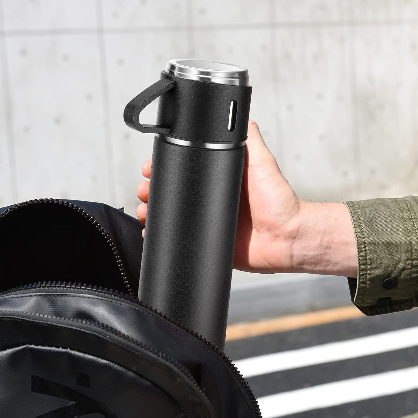 Gift Pack Set Stainless Steel Vacuum Flask Set with 3 Steel Cups Combo Coffee Hot Drink and Cold Water Flask Ideal Gifting Travel Friendly Latest Flask Bottle for Hot and Cold Drink Flask Bottle 500ml